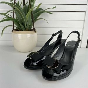Stuart Weitzman Black Patent Leather Slingback Pumps Peep Toe Shoes Size‎ 8M